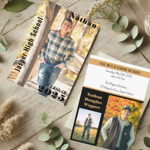 Invitation Moderne Sleek Black Gold Graduation Nom photo