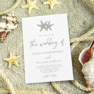 Invitation Moderne Starfish Beach Script Sage Green Mariage