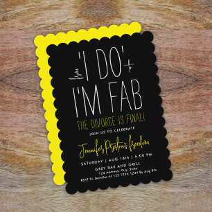 Invitation Moderne Style Black White Jaune Divorce Party