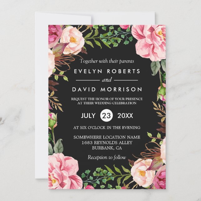 Invitation Moderne Stylish Printemps mariage Floral Wreath (Devant)