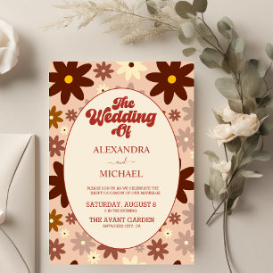 Invitation Moderne Super rétro les années 70 Mariage floral