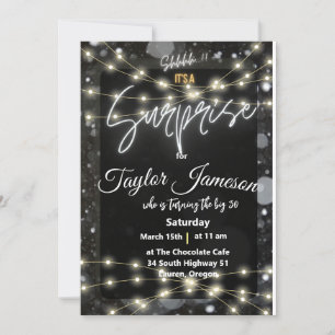 Invitation moderne surprise noir & blanc avec QR r