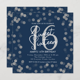 Invitation MODERNE Sweet 16 Anniversaire Silver Chic Parties 
