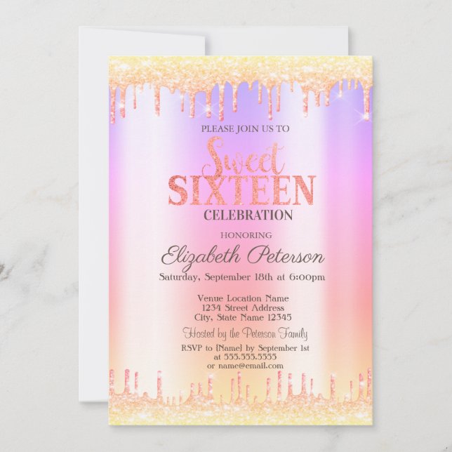 Invitation moderne Sweet 16 avec reflets ombrés (Devant)