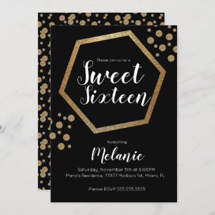 Invitation Moderne Sweet 16 Parties scintillant Faux Gold Bar