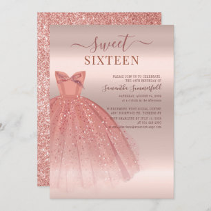 Invitation Moderne Sweet 16 Parties scintillant Script Rose O