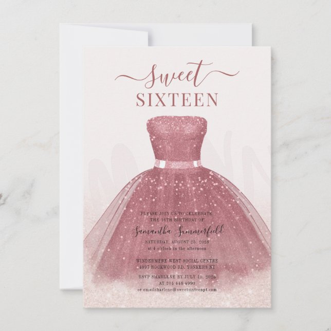 Invitation Moderne Sweet 16 Rose Gold fête d'anniversaire (Devant)