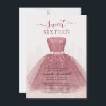 Invitation Moderne Sweet 16 Rose Gold fête d'anniversaire<br><div class="desc">Doté d'une jolie robe rose vif et d'une parties scintillant d'or rose avec des scripts modernes et une typographie populaire,  cette invitation à l'anniversaire est parfaite pour une princesse célébrant son 16ème anniversaire. Remplacez facilement les détails de la fête en cliquant sur le bouton "Personnaliser".</div>