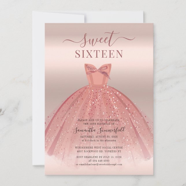 Invitation Moderne Sweet 16 Script Anniversaire (Devant)