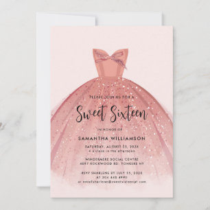Invitation Moderne Sweet 16 Script robe Anniversaire