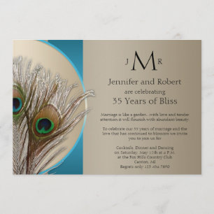 Invitation Moderne Taupe Aqua Paon Mariage Anniversaire