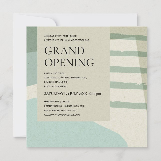 INVITATION MODERNE TENDANCE ABSTRAITE AQUA BLEU ART GRAND OUV (Devant)