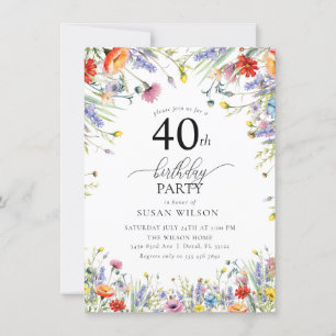 Invitation Moderne tendance et élégant floral 40e anniversa