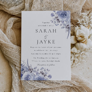 Invitation Moderne tendance Mariage Floral Boho Bleu