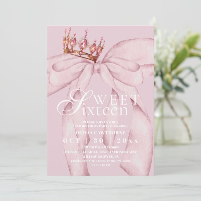 Invitation Moderne & Tendance Rose Doux 16 Ans Ruban Annivers (Debout devant)