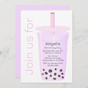 Invitation Moderne tendance rose et Lavender Boba Tea Anniver