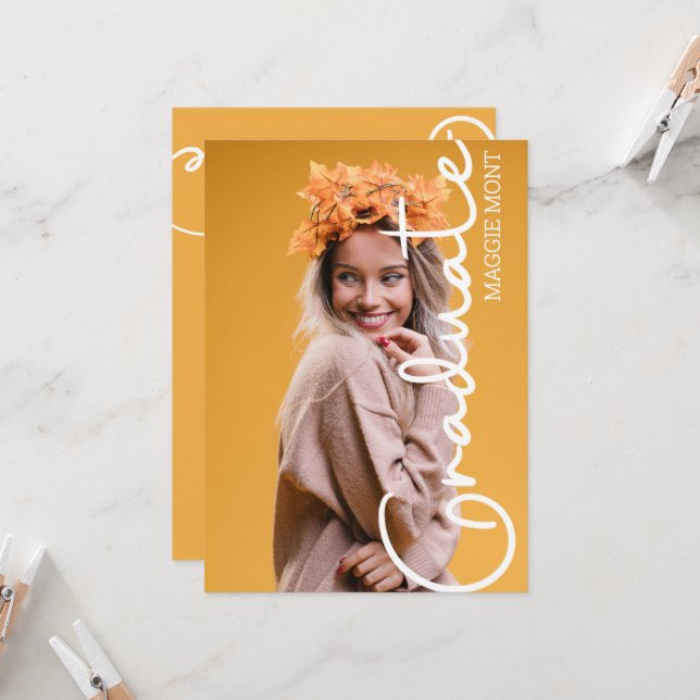 Invitation Moderne tendance Simple Script Photo Graduation In (Devant/Arrière en situation)