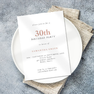Invitation Moderne Texte simple rose pâle 30e anniversaire