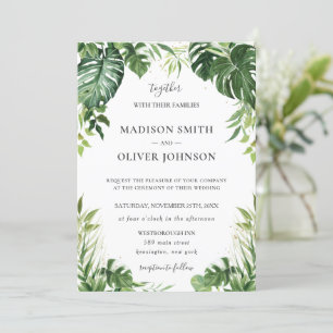 Invitation Moderne Tropical Greenery Mariage de Tropiques feu