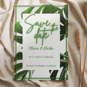 Invitation Moderne Tropical "Save the Date" Vert Néon et Blan