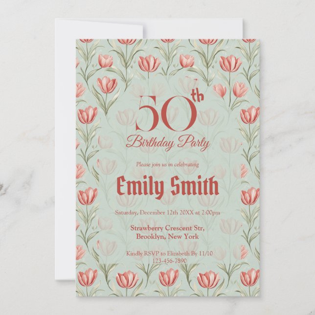 Invitation Moderne Tulipe Luxe Anniversaire Extérieur (Devant)