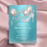 Invitation Moderne Turquoise Élégant Argent Haut Talon Doux 1<br><div class="desc">Sweet 16 Modern Turquoise & Silver Girl 16th Birthday Invitations.</div>