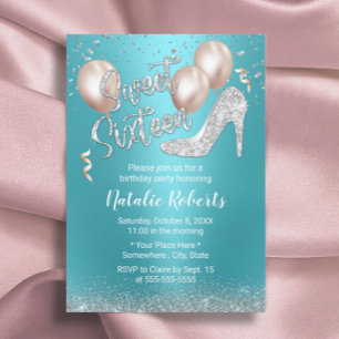 Invitation Moderne Turquoise Élégant Argent Haut Talon Doux 1