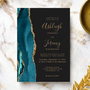 Invitation Moderne Turquoise Or Agate Mariage foncé