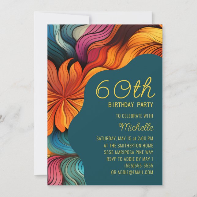 Invitation Moderne Turquoise Orange Retro Psychedelic 60e ann (Devant)