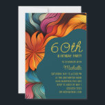 Invitation Moderne Turquoise Orange Retro Psychedelic 60e ann<br><div class="desc">Faites 60 sensationnel avec cette invitation d'anniversaire animée avec des fleurs abstraites aux couleurs chaudes et énergiques. La mise en page par vagues et la combinaison sophistiquée de polices créent une présentation moderne et gracieuse pour votre événement marquant. Une façon parfaite d'honorer une vie pleine de couleur et d'esprit.</div>