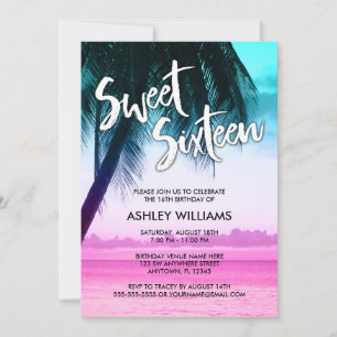 Invitation Moderne Turquoise rose Tropical Luau Sweet 16 Invi