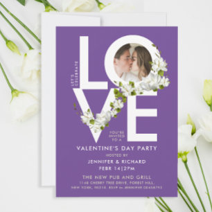 Invitation Moderne Typographie Gras Blanc Amour Violet Photo 