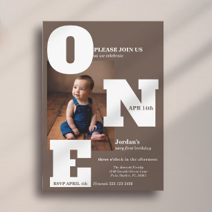 Invitation Moderne UN premier anniversaire photo mocha brun