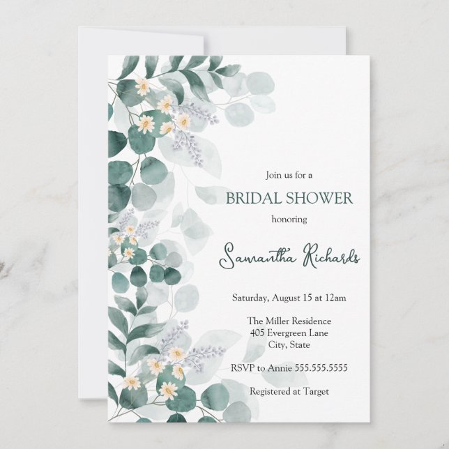 Invitation Moderne verdure eucalyptus nuptiale douche invitat (Devant)
