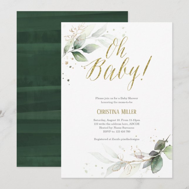 Invitation Moderne, Verdure, Neutre Genre, Baby shower (Devant / Derrière)