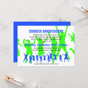 Invitation Moderne Vert Bleu ANNIVERSAIRE DE L'ÉGLISE