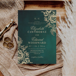 Invitation Moderne Vert & Or ⎮Rose Élégant Mariage