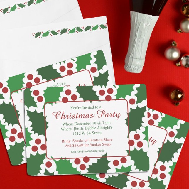 Invitation Moderne Vert & Rouge Jolly Holly Noël Fêtes (Créateur téléchargé)