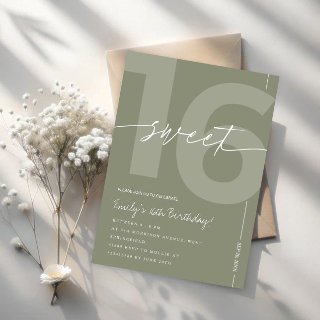 Invitation Moderne Vert Sauge pour 16e Anniversair (Créateur téléchargé)