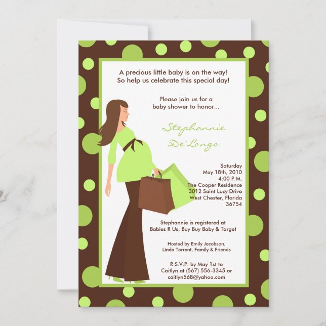 invitation moderne verte de baby shower de maman (Devant)