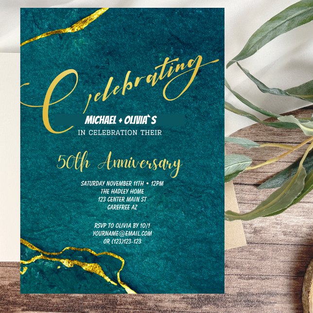 Invitation Moderne Verte et Dorée pour les 50 ans (Créateur téléchargé)