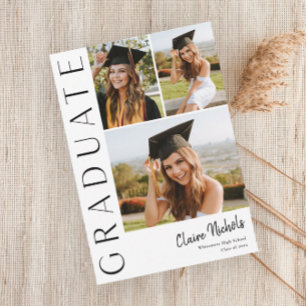 Invitation Moderne Vertical 3 Photo Collage Graduation