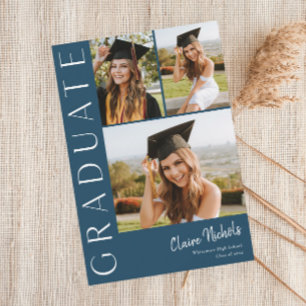 Invitation Moderne Vertical 3 Photo Collage Graduation