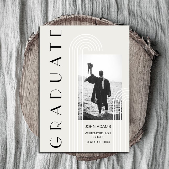 Invitation Moderne Vertical Deux Photo Graduation (Mark this milestone in style with our chic silver-grey graduation invitations #graduationinvitation)