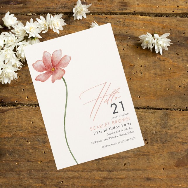 Invitation Moderne Vingt Simple Floral 21e anniversaire (Créateur téléchargé)