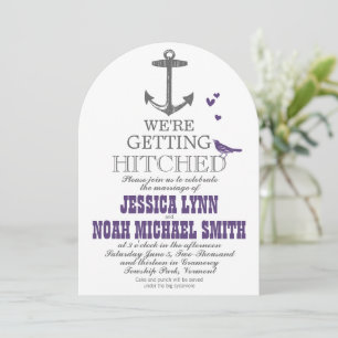 Invitation Moderne Vintage Mignon Oiseau Violet Ancre Grise