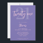 Invitation Moderne violet élégant 21e anniversaire<br><div class="desc">Une simple invitation moderne 21ème anniversaire avec une élégante typographie de script de calligraphie et un design minimaliste en couleur violet.</div>