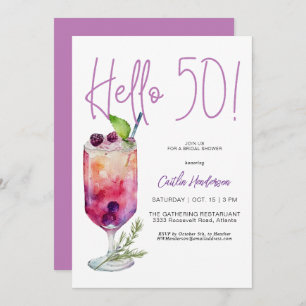 Invitation Moderne violet Hello 50 fête d'anniversaire