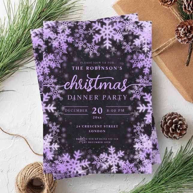 Invitation Moderne violet hiver Wonderland Noël noir (Modern Purple Winter Wonderland Christmas Black Invitation)