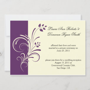 Invitation Moderne Violet Ivoire Crème Floral Tourbillons Pos